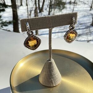 CHARLES KRYPELL 14k Gold 925 Silver Cushion Cut Citrine Dangle Earrings